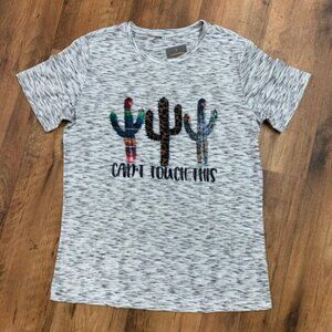 EUC Women's "Can't Touch This" Cactus Graphic Print T-Shirt in Grey - Medium